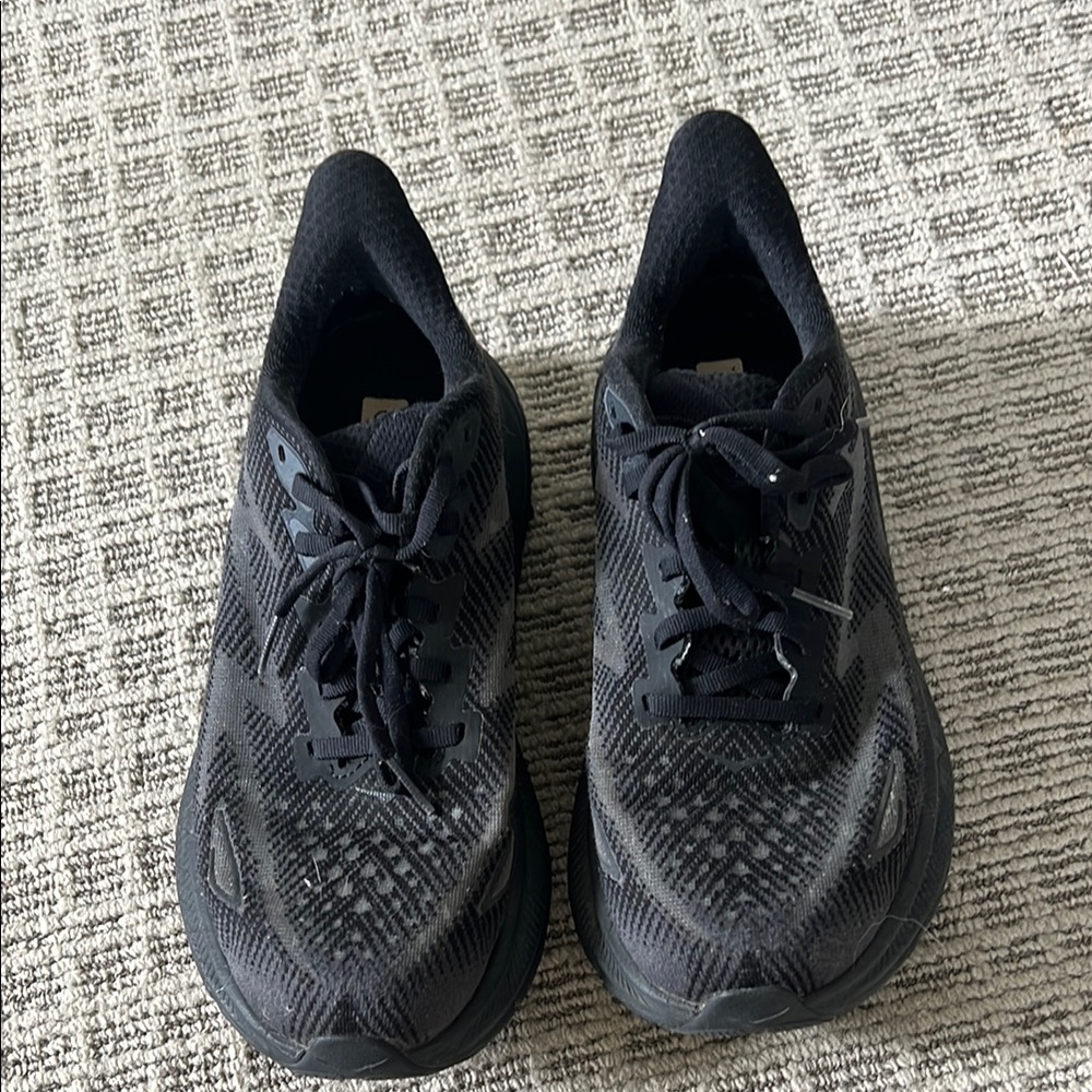 Hoka One One Black Athletic Shoes with Knit Upper and Textured Sole